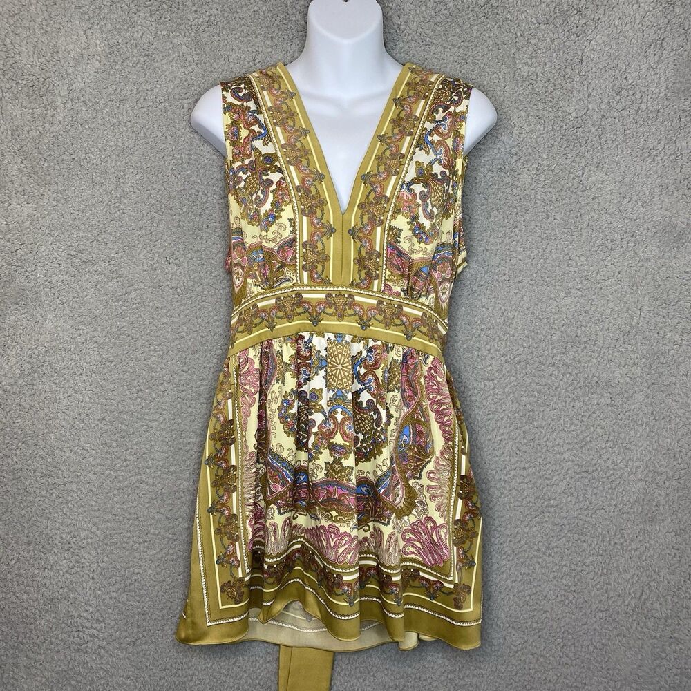 Nicole by Nicole Miller Babydoll Women Sleeveless Tunic Blouse Sz 16 Boho Tie